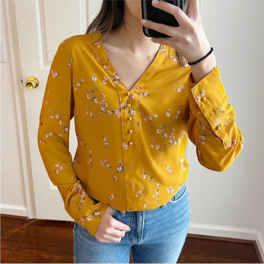 Express Mustard Floral chiffon Blouse